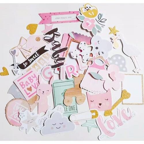 Pink Girl Embellishments Ephemera Shapes Glitter Paper Diecuts for DIY Scrapbooking Card Making Crafts /Photo Album Decoration