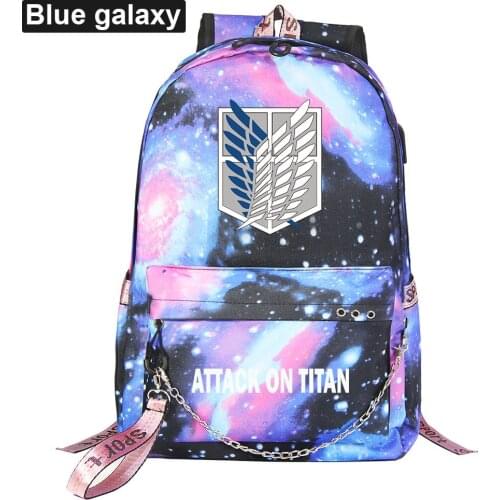 Attack on Titan Wing of Freedom USB Backpack School Bags Black Pink Mochila Travel Bags Laptop Chain Backpack Headphone USB Port