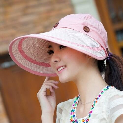 Big strawhat female summer sunbonnet dual hat anti-uv large brim beach sun hat visor