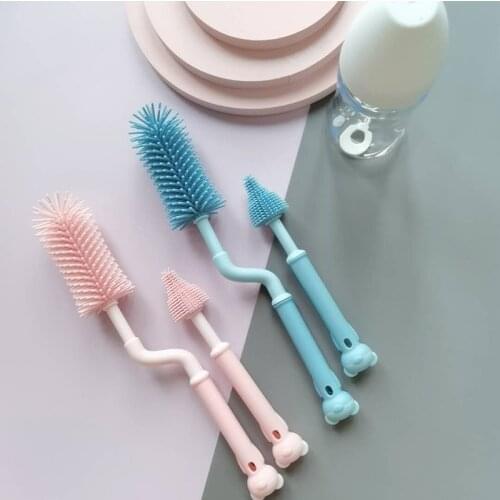 Newborn Baby Bottle Cleaner Brushes Silicone 360 Degree Rotation Long Handle Baby Milk Bottle Nipple Cup Clean Cleaning Brush