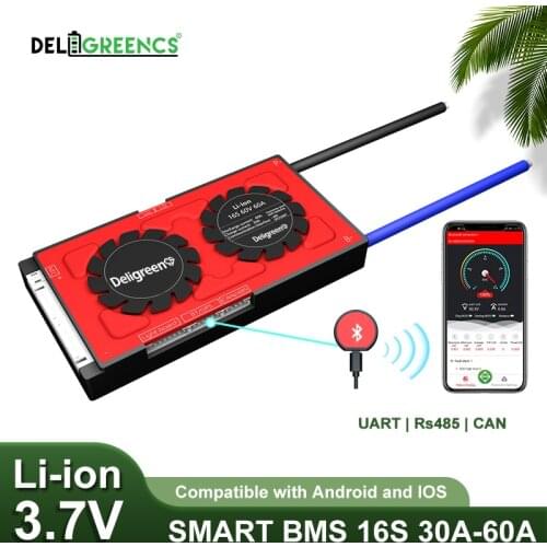 Smart BMS 16S 30A 40A 60A with Bluetooth UART 485 CAN for 60V Li-ion Battery for EV Ebike Power storage