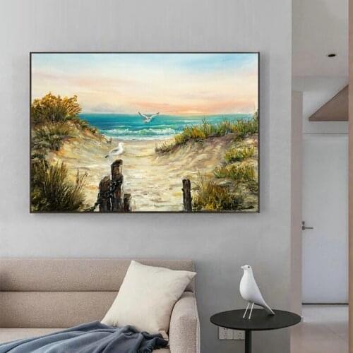 Printing Sunset Beach Sea Gull Hd Print Posters Sitting Room Adornment Wall Art Images