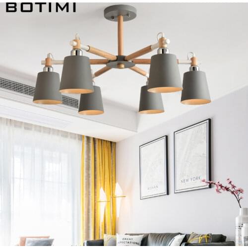 BOTIMI Modern LED Chandeliers For Living Room E27 Lustre Ceiling Mounted Bedroom Lamps With Metal Lampshade Wooden Dining Lights