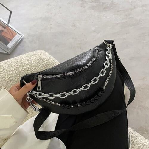 2021 Women Chest Bag Soft PU Leather Waist Bag Beaded Chain Pocket Messenger Bag Fashion Fanny Packs Travel Bag Phone Purses