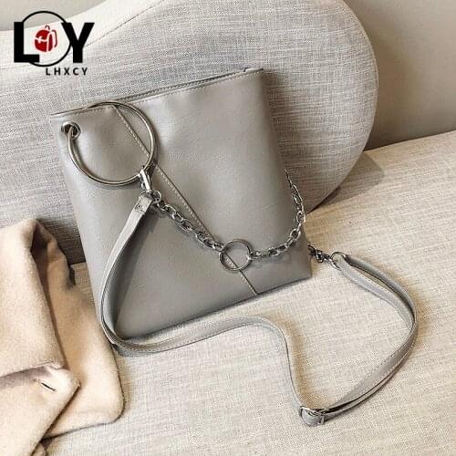 LHXCY High Capacity Chain Decoration Circle Crossbody Bag High Quality Rectangle Pu Leather Purses And Handbags Fashion Soft Bag