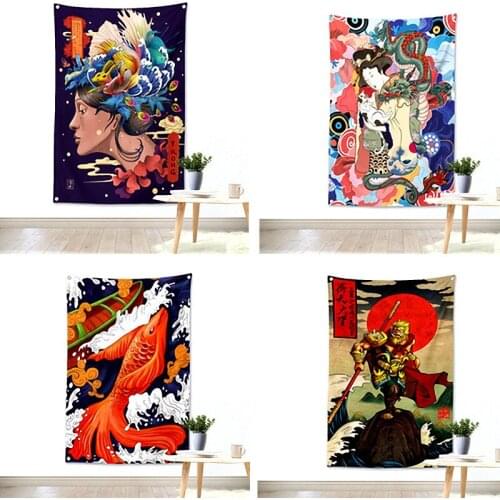 Japanese ukiyo-e tattoo pattern Poster Tapestry Pop Band Banner HD Four Holes Flag Mural Hanging Painting Bar Cafe Home Decor