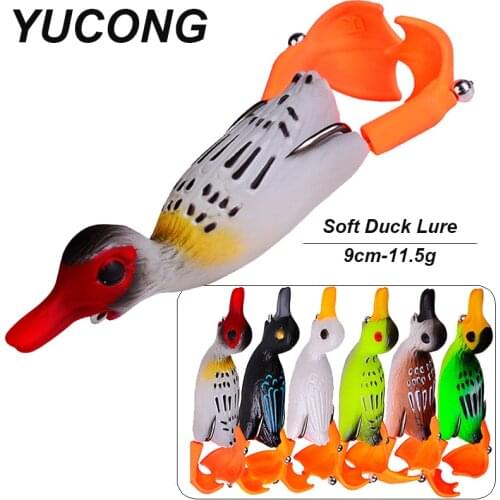 YUCONG 1PC Propeller Flipper Duck Fishing Lure 9cm-11.5g Duckling Soft Bait Bass Rubber Lure Silicone Ducking Bait Topwater Isca