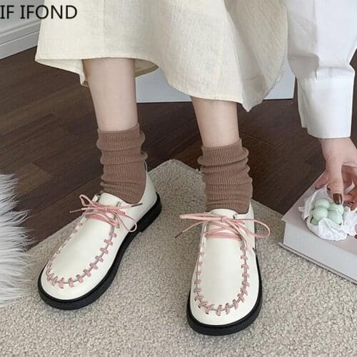 IF IFOND Fashion New White Black Low Heels Shoes Women Soft Patent Leather Platform Shoes Woman Flats Round Toe Ladies Shoes