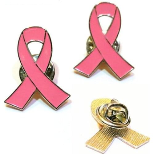100pcs/lot pink enamel ribbon Breast cancer awareness Lapel brooch pin
