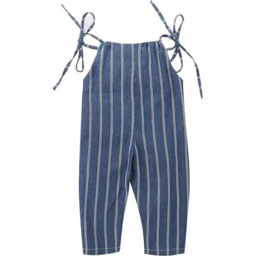2021 Baby Clothes Girl Summer Strap Rompers Stripes Print Toddler Long Jumpsuits Navy Blue Infant Kids Sleeveless Overalls