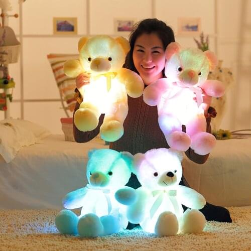 50cm Creative Light Up LED Teddy Bear Stuffed Animals Plush Toy Colorful Glowing Christmas Gift for Kids Pillow