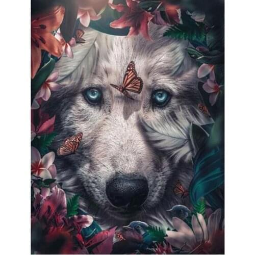 5D DIY Round Diamond Painting Animal Wolf-Flower Butterfly Full Square Diamond Embroidery Rhinestones Needlework Handmade Gift