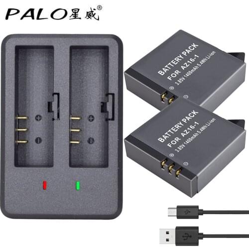PALO 2pcs 1400mAh Original For Xiaomi YI lite / YI 2 / 4Kplus 4k+ AZ16-1 Battery +USB Dual Charger For Xiao yi 4k Action Camera