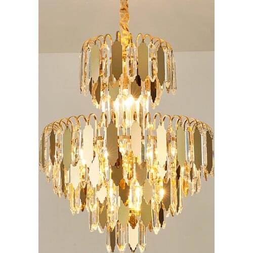 American Modern Golden Crystal Chandelier LED Light Stainless Steel Mirror Surface Crystal Chandeliers Lights Fixture Dia50cm