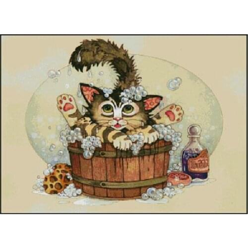 FREE Shipping Top Quality popular counted cross stitch set bath kitty, bathing kitten cat