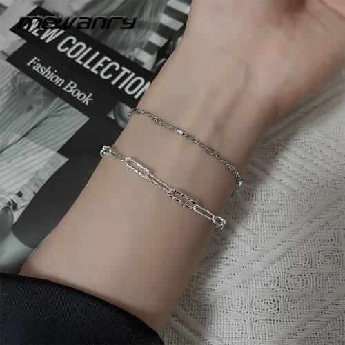 MEWANRY 925 Sterling Silver Bracelets Accessories Fashion Simple Couples Vintage Cube Chain Thai Silver Jewelry Gifts for Women