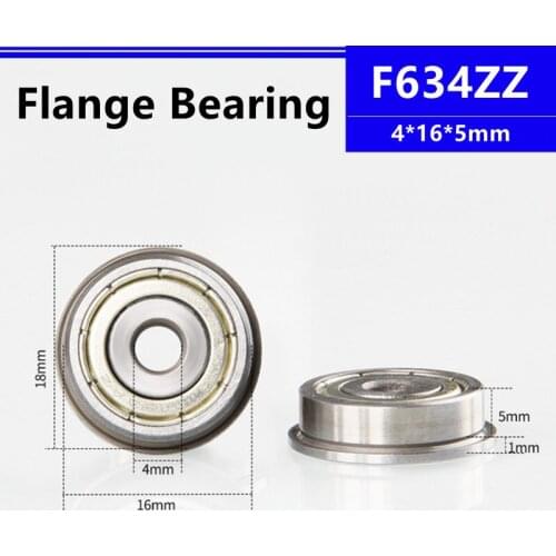 50pcs/100pcs F634ZZ RF1640ZZ 4*16*5mm flange deep groove ball bearing 4x16x5mm F634Z Flanged bearing 3d printer