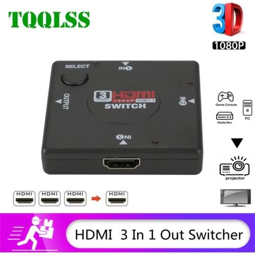 TQQLSS HDMI Splitter 3 In 1 Out Switcher 3 Port Hub Box Auto Switch 3x1 1080p HD 1.4 With Remote Control for HDTV XBOX360 PS3