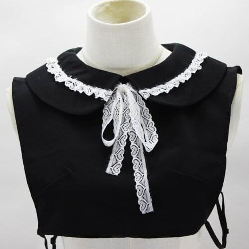 Jaderic 2018 New Black Peter Pan Detachable Collars Decorated Lace Bow Fake False Collar Choker Necklace