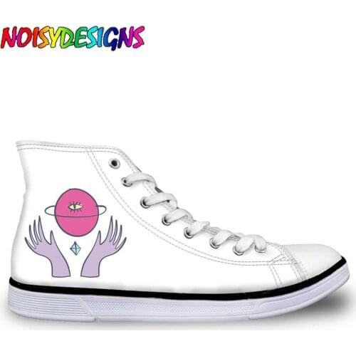 NOISYDESIGNS Hand Painted Women High Top Sneakers Hands Printing Canvas Shoes Classic Flats White Vulcanize Shoes Teen Girls