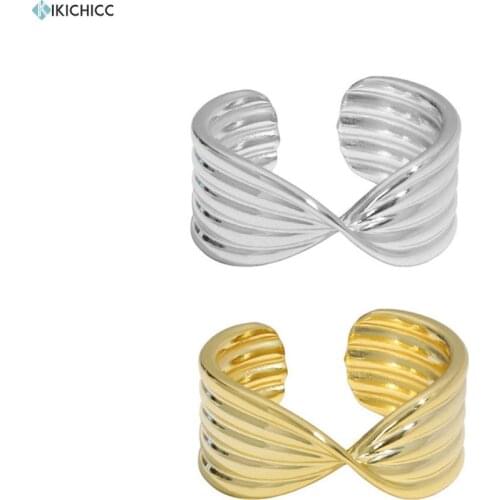 KIKICHICC 100% 925 Sterling Silver Gold Screw Line Adjustable Resizable Rings Large Irregular Accessories Luxury Jewelry Gift