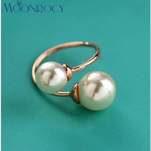 MOONROCY Rose Gold Color Imitation Pearl Trendy Rings Simple Fashion Jewelry Wholesale for Women Girls Dropshipping Party