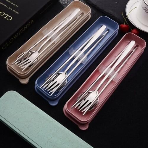 Portable Tableware Set 304 Stainless Steel Spoon Fork Chopsticks Three Piece Student