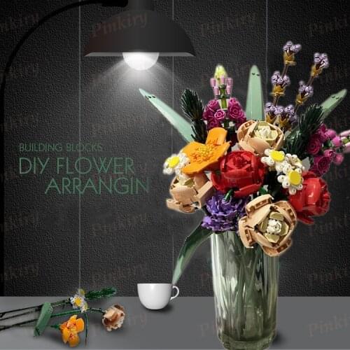 Building Blocks Bouquet Rose Flowers Building Blocks Bricks Gift for Girls Home Furnishings Bricks Assemble DIY Toys