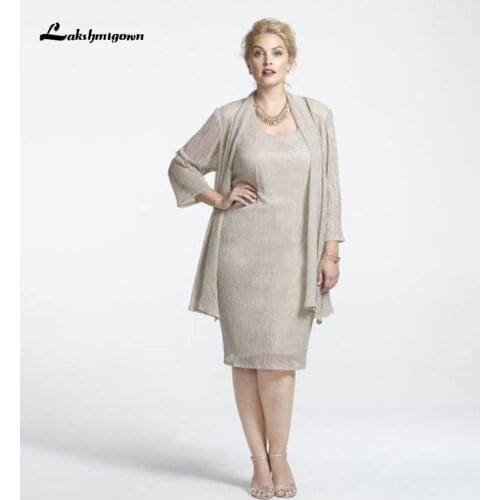 Lakshmigown Elegant Plus Size Mother Of The Bride Dresses with Jacket Knee Length for Wedding Guest Dresses mae da noiva