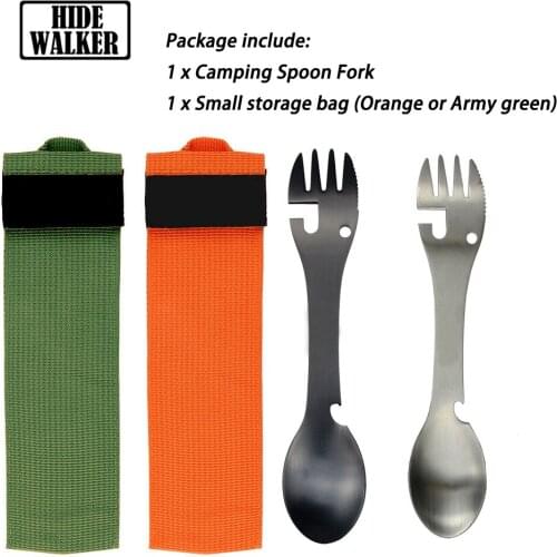 Multi-function Stainless Steel 5 in 1 Camping Spoon Fork Cutlery Tableware Outdoor Dinnerware Camping Equipment Hiking Cooking