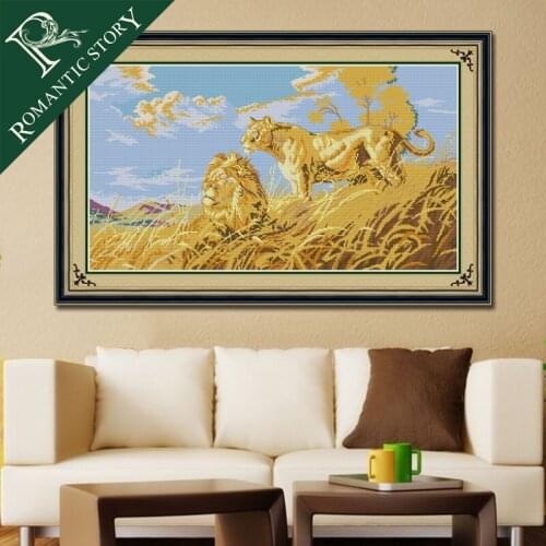 Romantic Story Golden Yellow African Lion DMC Cross Stitch Needlework DIY Printing Cross-Stitch Set For Embroidery Kits