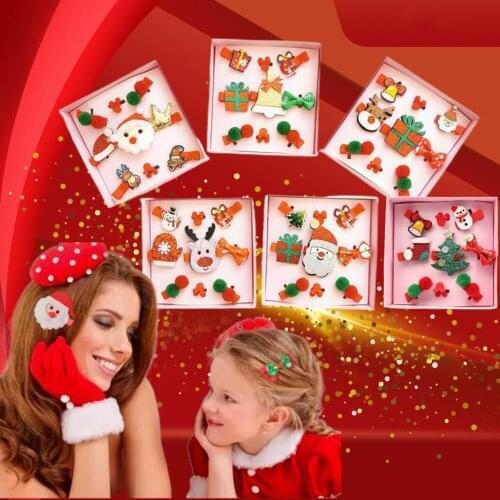 New 9 Pcs Suit Christmas Hair Clip Christmas Tree Santa Claus Hair Band Baby Hairpins Headwear Girl Christmas Hair Accessories