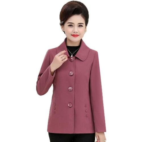 New Spring Womens Jacket Middle-Aged Elderly Mothers Coat Basic Large Size Single-Breasted Outerwear Female Tops Coats 5XL