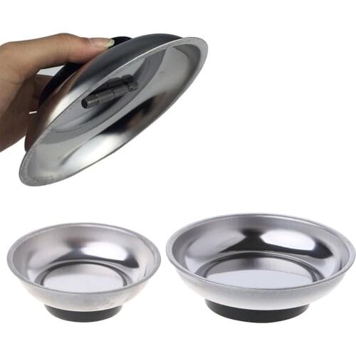 Round Magnetic Parts Tray Bowl Dish Stainless Steel Garage Holder Tool Organizer