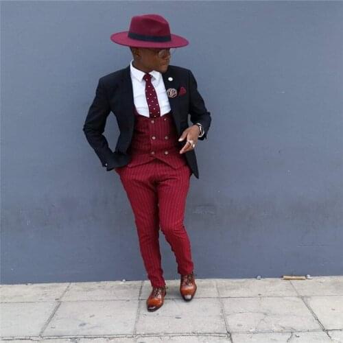 New style slim fit men suits for wedding 3 pieces jacket red vest with pants Tuxedo Groom Groomsman suit plus size