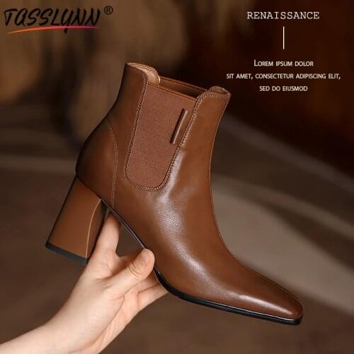 TASSLYNN 2022 Women Shoes Sexy Leather Boots Women Genuine Leather Modern Boots Stretch Fabric Women Boots Winter Shoes