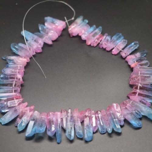 Approx.42pcs blue pink crystal rock, Quartz Point Pendant Bullet Hexagonal Pendulum Column Reiki Healing Chakra Beads Jewelry