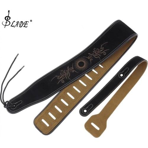 Genuine Leather Cow Suede Guitar Strap Flower Pattern Embroidery with Antifriction Design for Acoustic Electric Bass Guitar