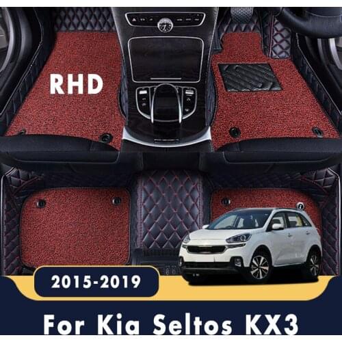 RHD For Kia Seltos KX3 2019 2018 2017 2016 2015 Car Floor Mats Double Layer Wire Loop Interior Carpet Leather Styling Covers