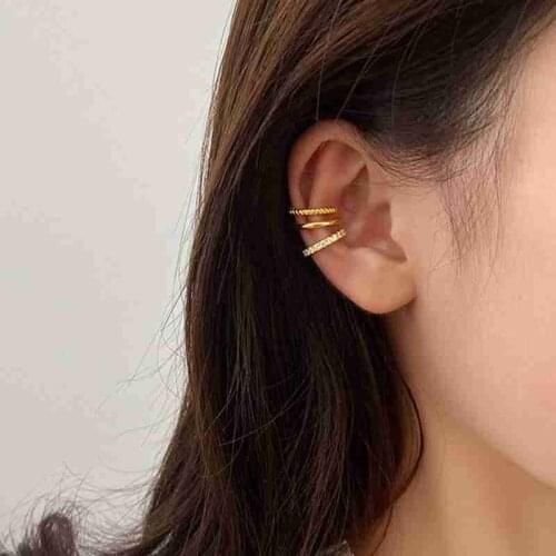 Minimalist Gold Color C Cubic Zirconia Cartilage Earclip Earrings for Women 3Pcs/set Clip On Earring Punk Style Ear Cuffs