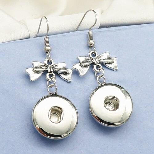 New JA0007 Fashion Beauty Bow charm snap earrings fashion pair fit 18mm snap buttons DIY earrings dangle earrings