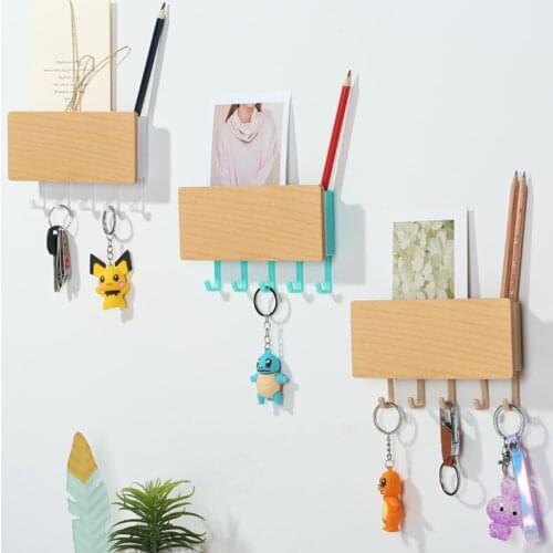 Storage Rack Hooks Wooden Orgazation Decorative Hook Key Storage Shelf Wall-Mounted Home DebrisHanger Storage Box Hangers