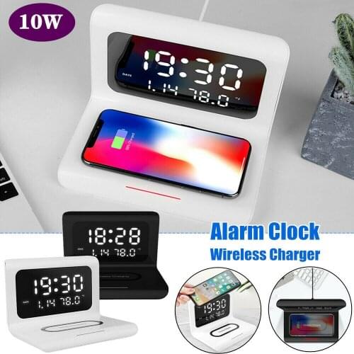 LED Electric Alarm Clock Qi Wireless Charger 3-in-1 Phone Wireless Fast Charging Time Display Multifunctional foriphone Huawei