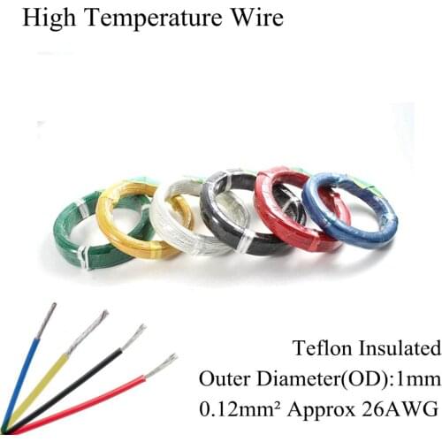 26AWG 0.12mm² High Temperature Wire PTFE Insulation Resistant Cable Tinned Tin Silver Plated Copper Wrapping Wires 0.12mm Square