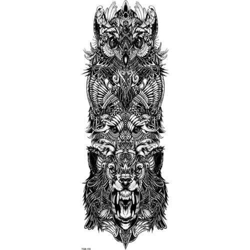 Tiger King And Owl Full Arm Waterproof Temporary Tattoos Men Animals Glitter Tattoo Sleeves Temporary Tatoo Fake Tattoo Stickers