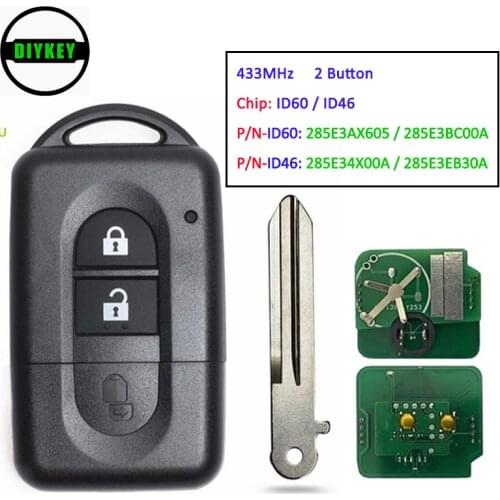 DIYKEY 433MHz ID46/4D60 Smart Remote Key for Nissan Juke Navara Micra Xtrail Duke 285E3AX605 / 285E3BC00A，285E34X00A/285E3EB30A