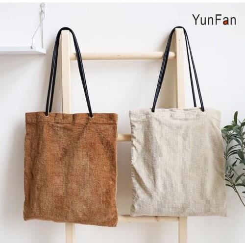 Korean Style Corduroy Fashionable Female Shopping Bag Large Capacity Canvas Ladies Shoulder Literary Casual Womens Cloth Bag