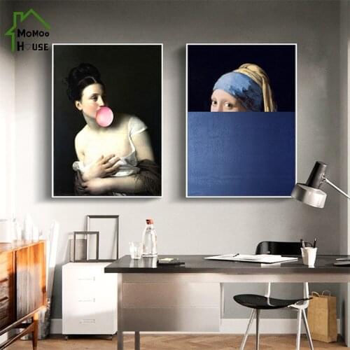 Vintage Mona Lisa Funny Art Canvas Painting The Gril with A Pearl Earring Classic Famous Poster for Living Room Home Decor