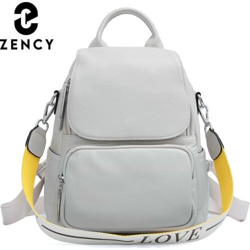 Zency New Genuine Leather Fashion Simple Female Backpack Panelled Small Designer Bag Girls School Satchel Rucksack Shoulder Bags