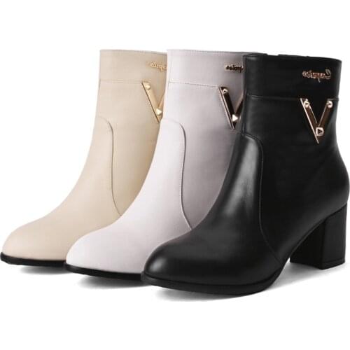 Big size 31-43 high quality 2019 spring & autumn women solid med suqare heels mid-calf riding boots 3 colors